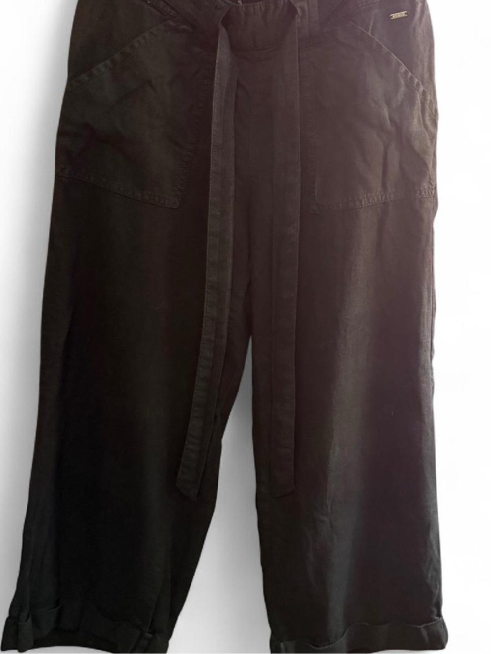 Guess Black Wide-Leg Capri Pants with Waist Tie